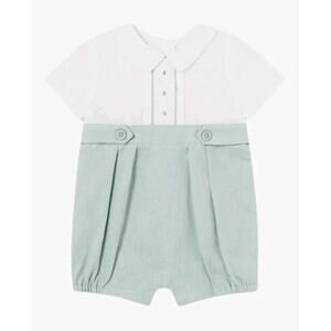 Mayoral 6-9 Month Baby Romper Lagoon Linen Cotton Blend Embroidery Buttons